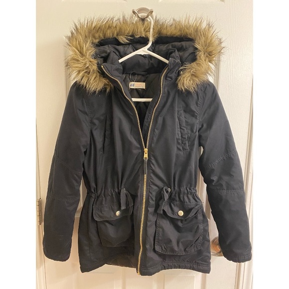 H&M Girls faux fur winter jacket - Picture 1 of 3
